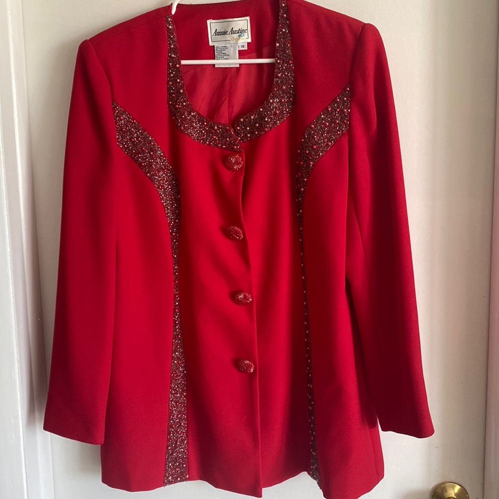 Valentine Vintage beaded red blazer size 14
